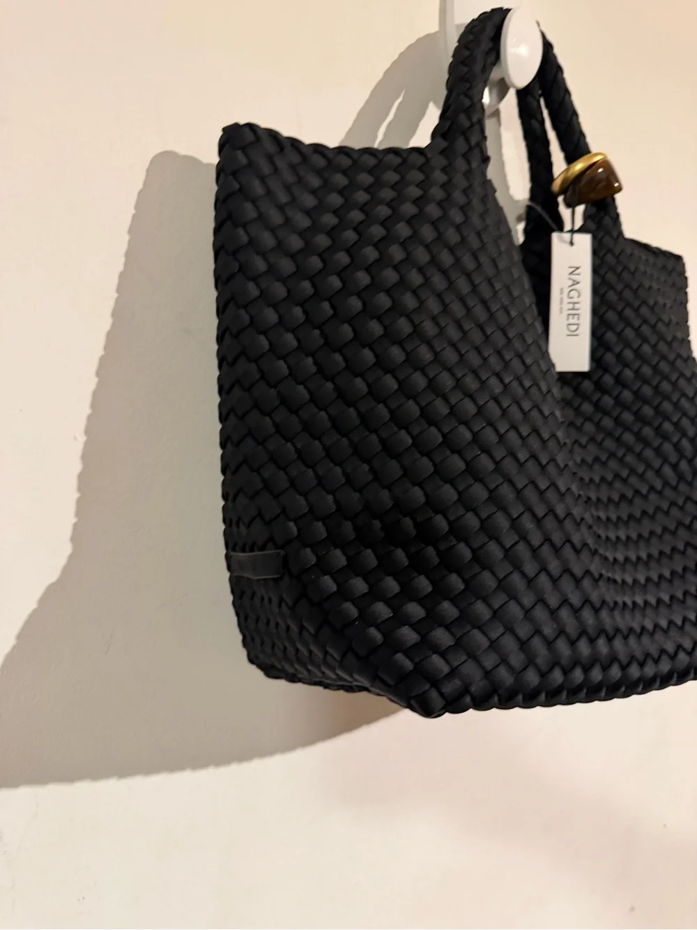 $375 Nachedi St. barths Black Woven Tote Bag - Elegant Everyday Carry Rare